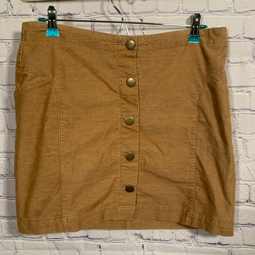 Toad&Co Women Mindy Corduroy Skirt Tan Mini Button Down 8 Casual Western Organic